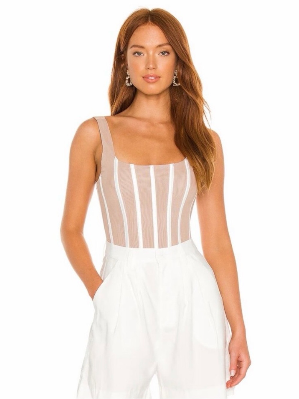 Misha Revolve Kyanni Bodysuit Women’s Size 6 in Nude & White Boned Bodice